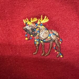 abercrombie kids Red Crewneck with Embroidered Moose